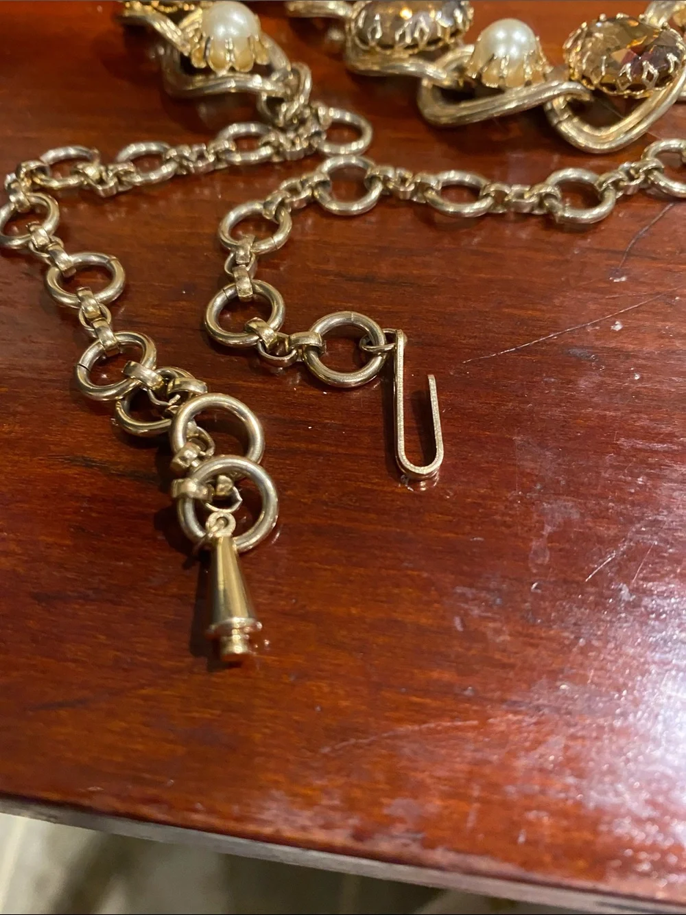 Gold-Tone Pearl and Amber Crystal Statement Necklace
